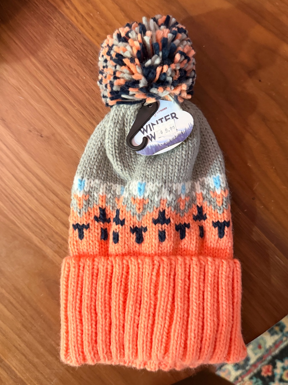 TWO piece gray / orange beanies and one pair of gloves